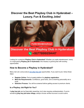 Discover the Best Playboy Club in Hyderabad – Luxury, Fun & Exciting Jobs