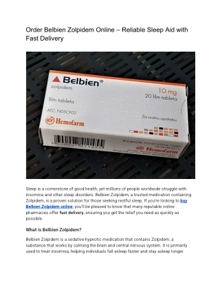Order Belbien Zolpidem Online – Reliable Sleep Aid with Fast Delivery