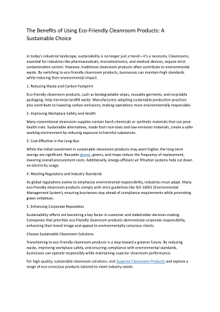 Eco-Friendly Cleanroom Products: A Sustainable Choice