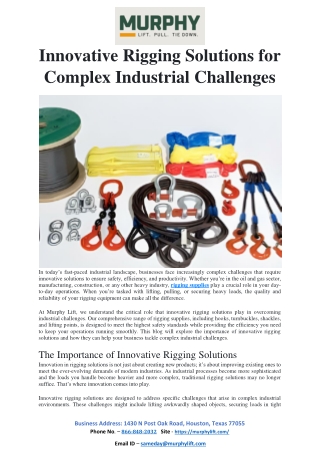 Innovative Rigging Solutions for Complex Industrial Challenges