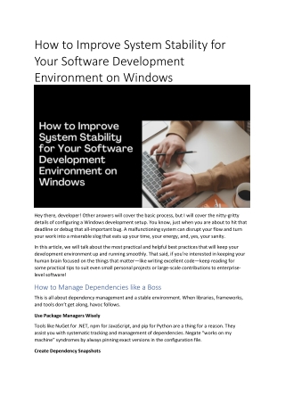 How to Improve System Stability for Your Software Development Environment on Win