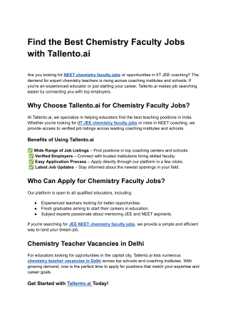 Find the Best Chemistry Faculty Jobs with Tallento.ai