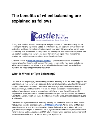 The benefits of wheel balancing are explained as follows