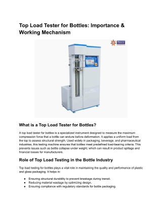 Top Load Tester for Bottles Importance & Working Mechanism