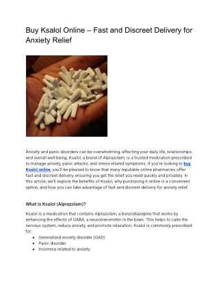 Order Ksalol Online – Fast and Discreet Delivery for Anxiety Relief