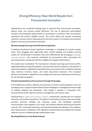 Driving Efficiency Real-World Results from Procurement Innovation