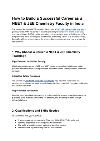 How to Build a Successful Career as a NEET & JEE Chemistry Faculty in India