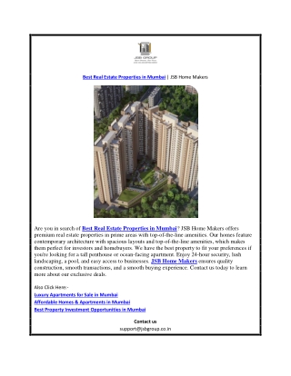 Best Real Estate Properties in Mumbai | JSB Home Makers