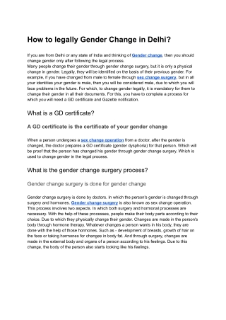 How to legally Gender Change in Delhi?