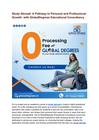 Study Abroad_ A Pathway to Personal and Professional Growth  with GlobalDegrees Educational Consultancy