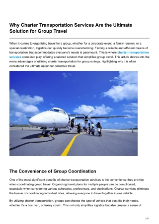 Why Charter Transportation Services Are the Ultimate Solution for Group Travel