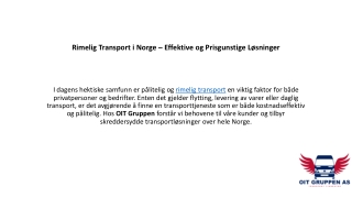 Rimelig Transport i Norge – Effektive og Prisgunstige Løsninger