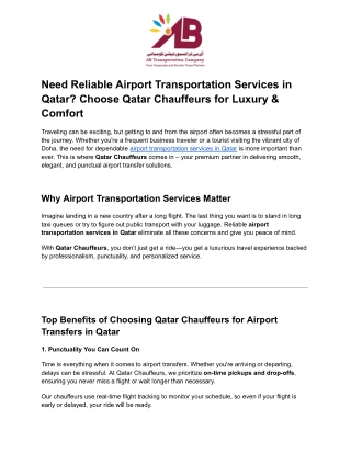 Need Reliable Airport Transportation Services in Qatar? Choose Qatar Chauffeurs