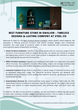 Best Furniture Store in Gwalior – Timeless Designs & Lasting Comfort at Steel Co