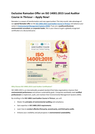 Exclusive Ramadan Offer on ISO 14001 in thrissur