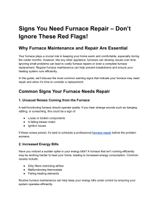 Signs You Need Furnace Repair – Don’t Ignore These Red Flags!