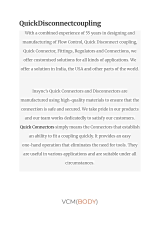Quickdisconnectcoupling -  Best Quick release fitting manufacturer in USA