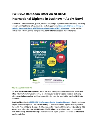 NEBOSH IDIP Ramadan Offer in Lucknow (1)