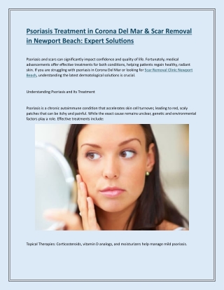 Psoriasis Treatment in Corona Del Mar & Scar Removal in Newport Beach Expert Solutions