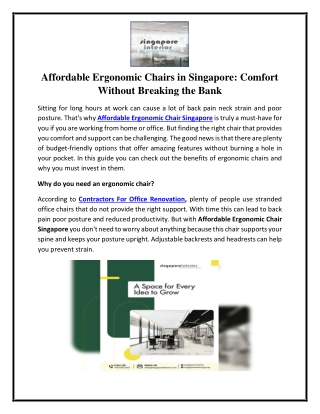Affordable Ergonomic Chairs in Singapore - Comfort Without Breaking the Bank