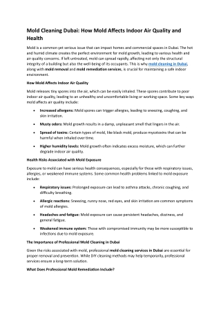 Mold Cleaning Dubai: How Mold Affects Indoor Air Quality and Health