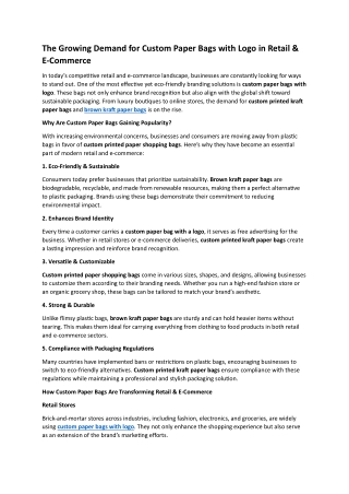 The Growing Demand for Custom Paper Bags with Logo in Retail & E-Commerce