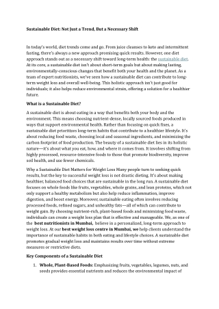 Sustainable Diet Not Just a Trend, But a Necessary Shift