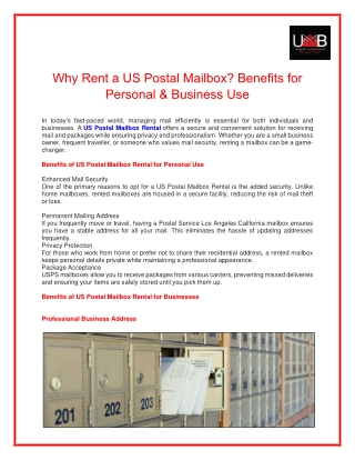 Why Rent a US Postal Mailbox Benefits for Personal & Business Use.docx