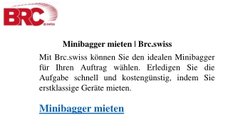 Minibagger mieten  Brc.swiss