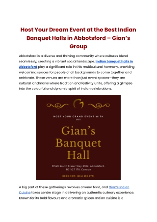 Host Your Dream Event at the Best Indian Banquet Halls in Abbotsford – Gian’s Group