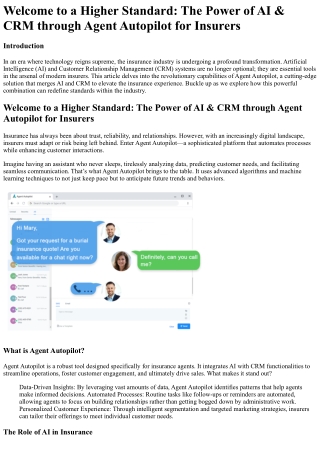 Welcome to a Higher Standard The Power of AI & CRM through Agent Autopilot for I