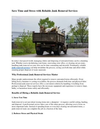 Save Time and Stress with Reliable Junk Removal Services