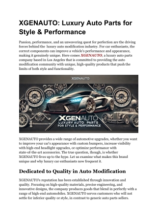 XGENAUTO Premium Parts for Luxury & Performance Cars