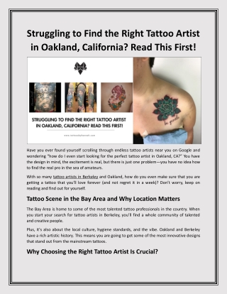 Struggling to Find the Right Tattoo Artist in Oakland, California Read This First!