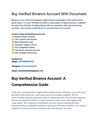 One Of The Best Site To Buy Verified Binance Account