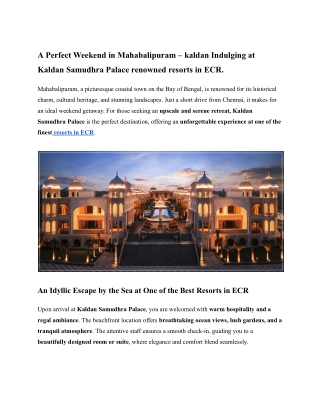 Kaldan Samudhra: 5 Star Hotels, Resorts in Mahabalipuram ECR