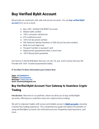 One Of The Best Site To Buy Verified Bybit Account