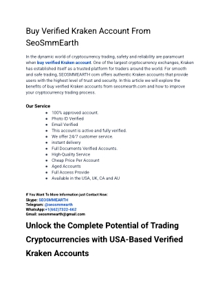 One Of The Best Site To Buy Verified Kraken Account