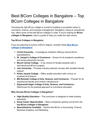 Best BCom Colleges in Bangalore – Top BCom Colleges in Bangalore