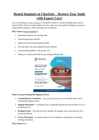 Dental Implants in Charlotte – Restore Your Smile with Expert Care!