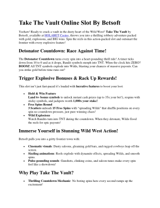 Take The Vault Online Slot By Betsoft