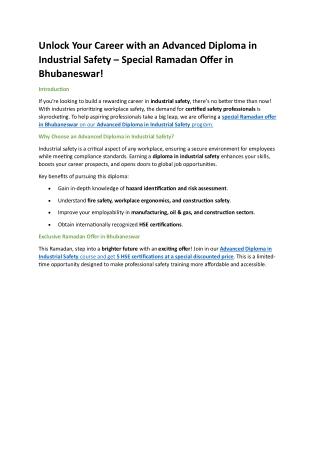 Advanced Diploma Industrial safety Ramadan Offer in Bhubaneswar pdf