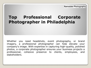 Top Professional Corporate Photographer in Philadelphia