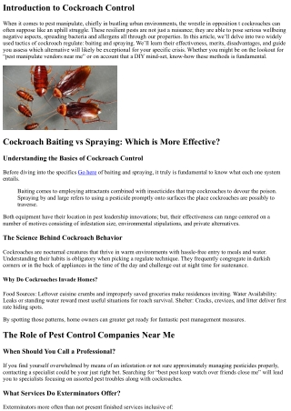 “Cockroach Baiting vs Spraying: Which is More Effective?”