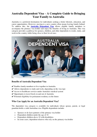 Australia Dependent Visa – A Complete Guide to Bringing Your Family to Australia