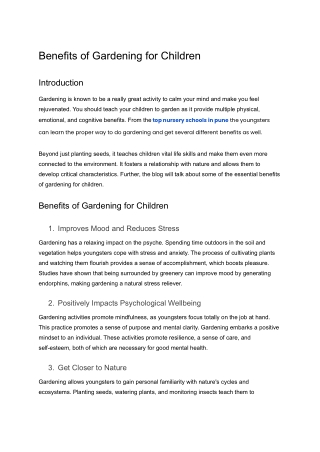 Benefits of Gardening for Children