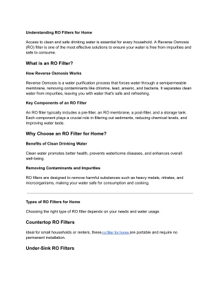 Understanding RO Filters for Home