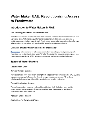 Water Maker UAE_ Revolutionizing Access to Freshwater