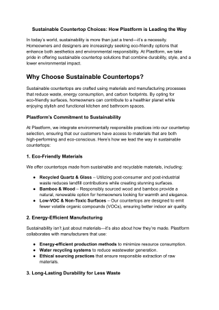 Sustainable Countertop Choices: How Plastform is Leading the Way