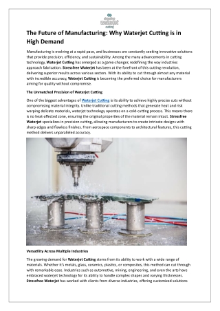 The Future of Manufacturing - Why Waterjet Cutting is in High Demand